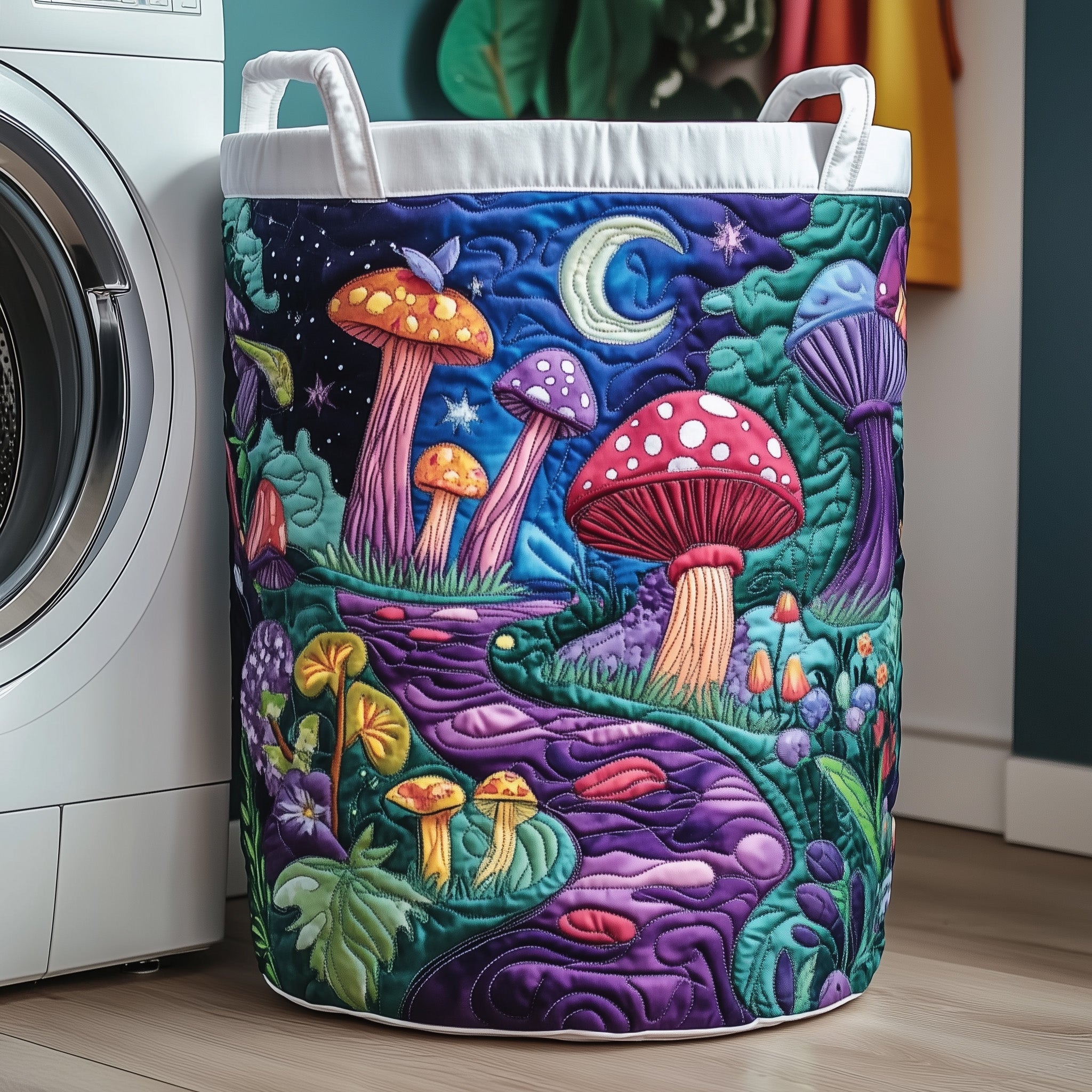 Moonlit Toadstool Quilted Laundry Basket Fabric Clothes Basket Cute Gifts For Friends
