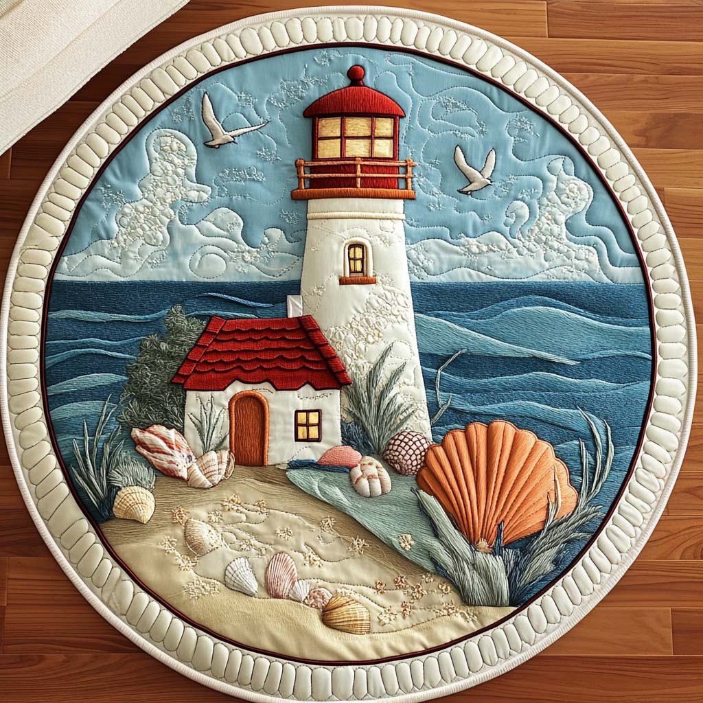 Moonlit Tower Quilted Round Mat Home Front Door Design Best Gift For Beach Lover