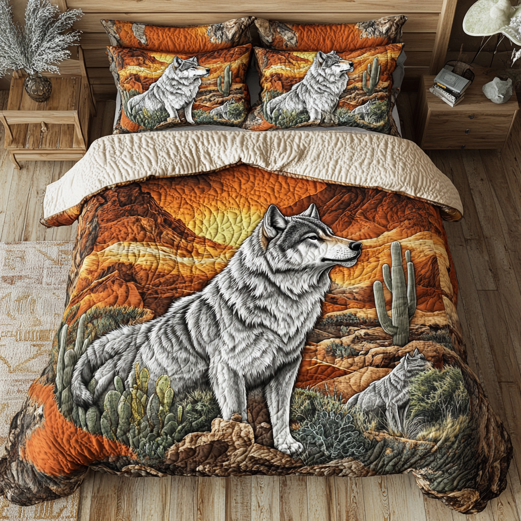 Moonlit Trail Quilted Bedding Set Bedroom Decor Presents For Wolf Lovers