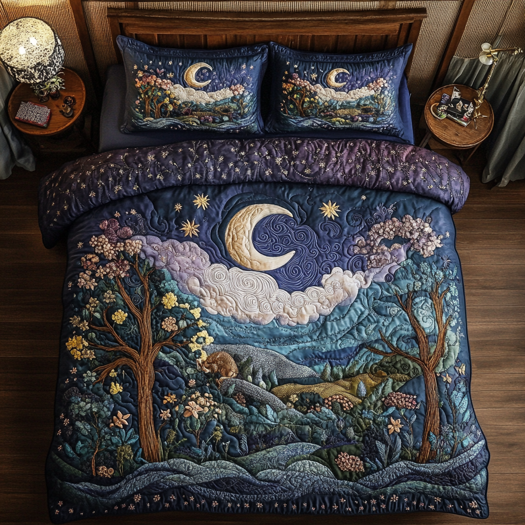 Moonlit Trail Quilted Bedding Set Cozy Comforter Set for Winter Warmth