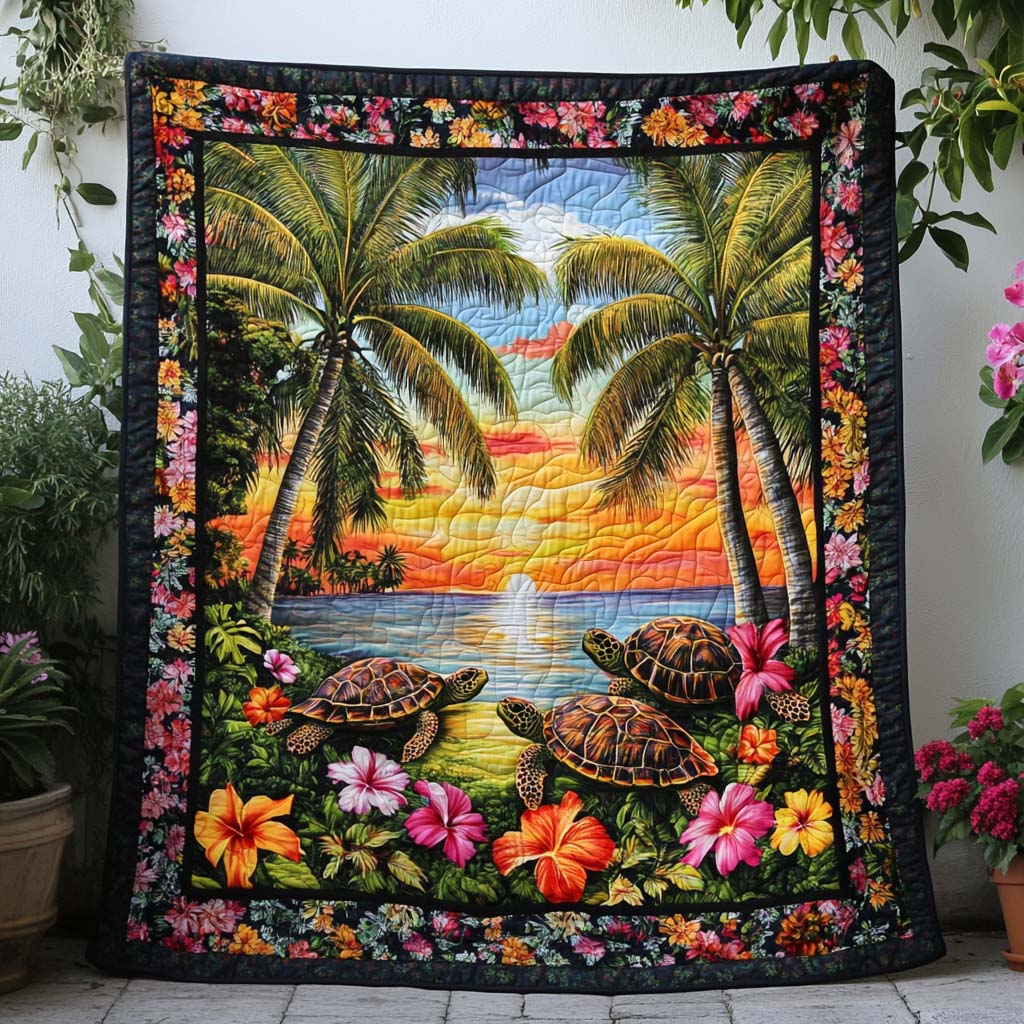 Moonlit Turtle Path Quilted Blanket Cool Throw Blanket Gifts For Fishermen Who Have Everything