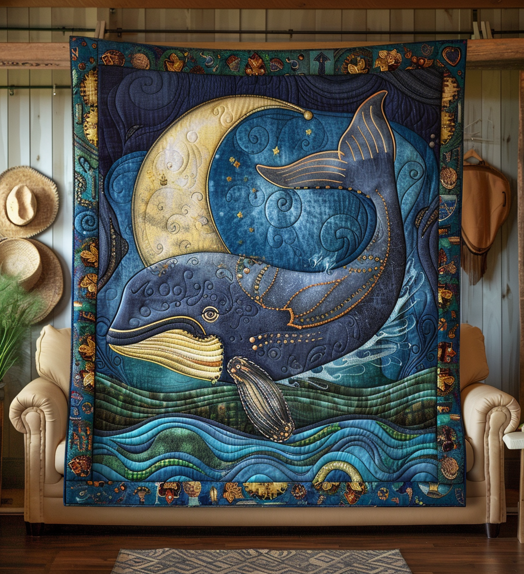 Moonlit Whale Quilted Blanket Gift For Whale Lover