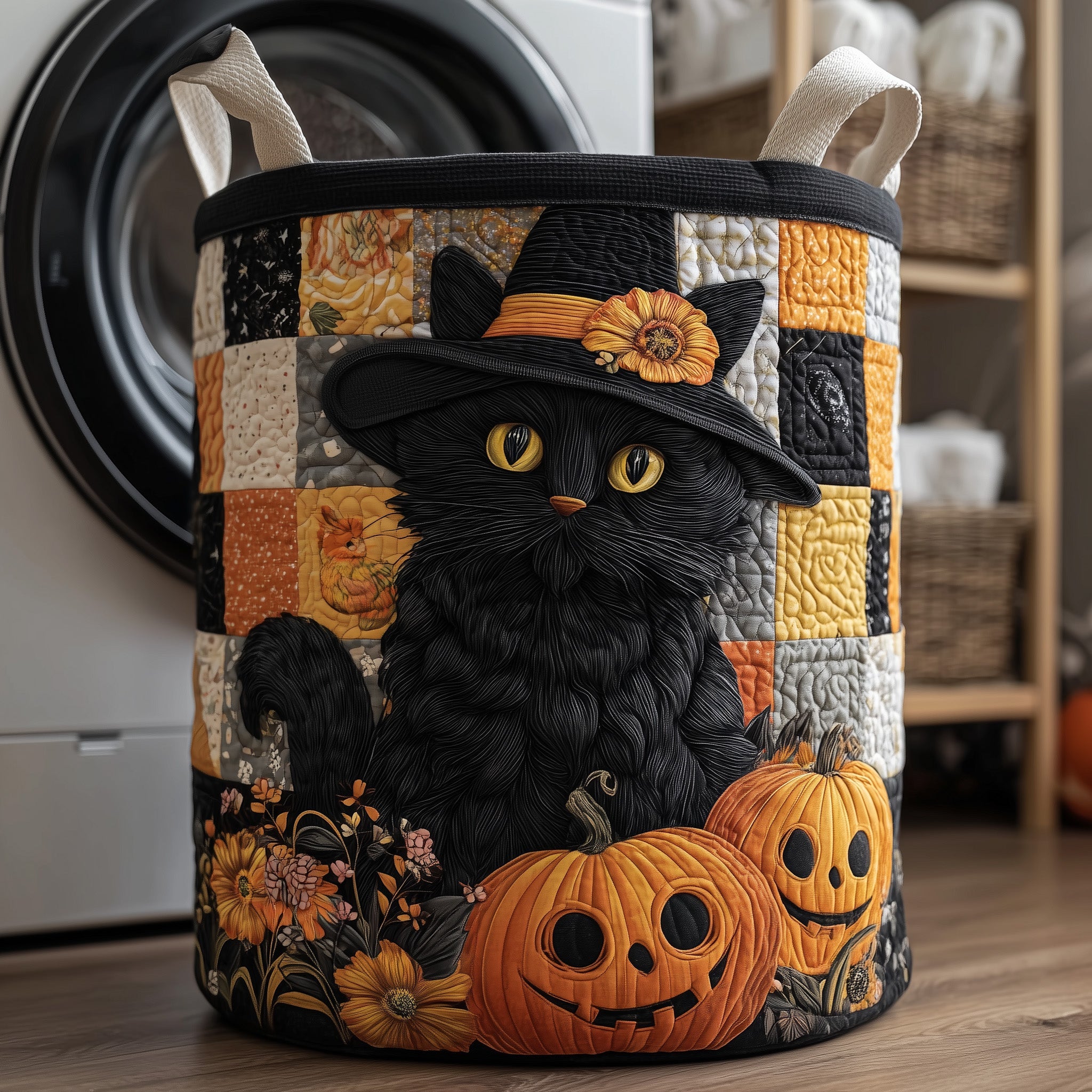 Moonlit Whisker Quilted Laundry Basket Fabric Clothes Basket Lovely Cat Presents