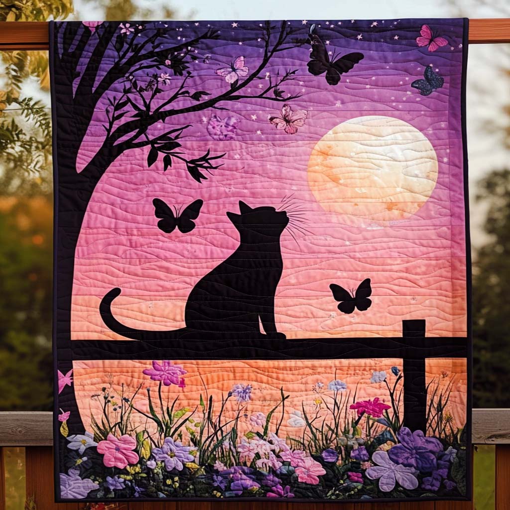 Moonlit Whiskers Quilted Blanket Gifts For Cat Owners
