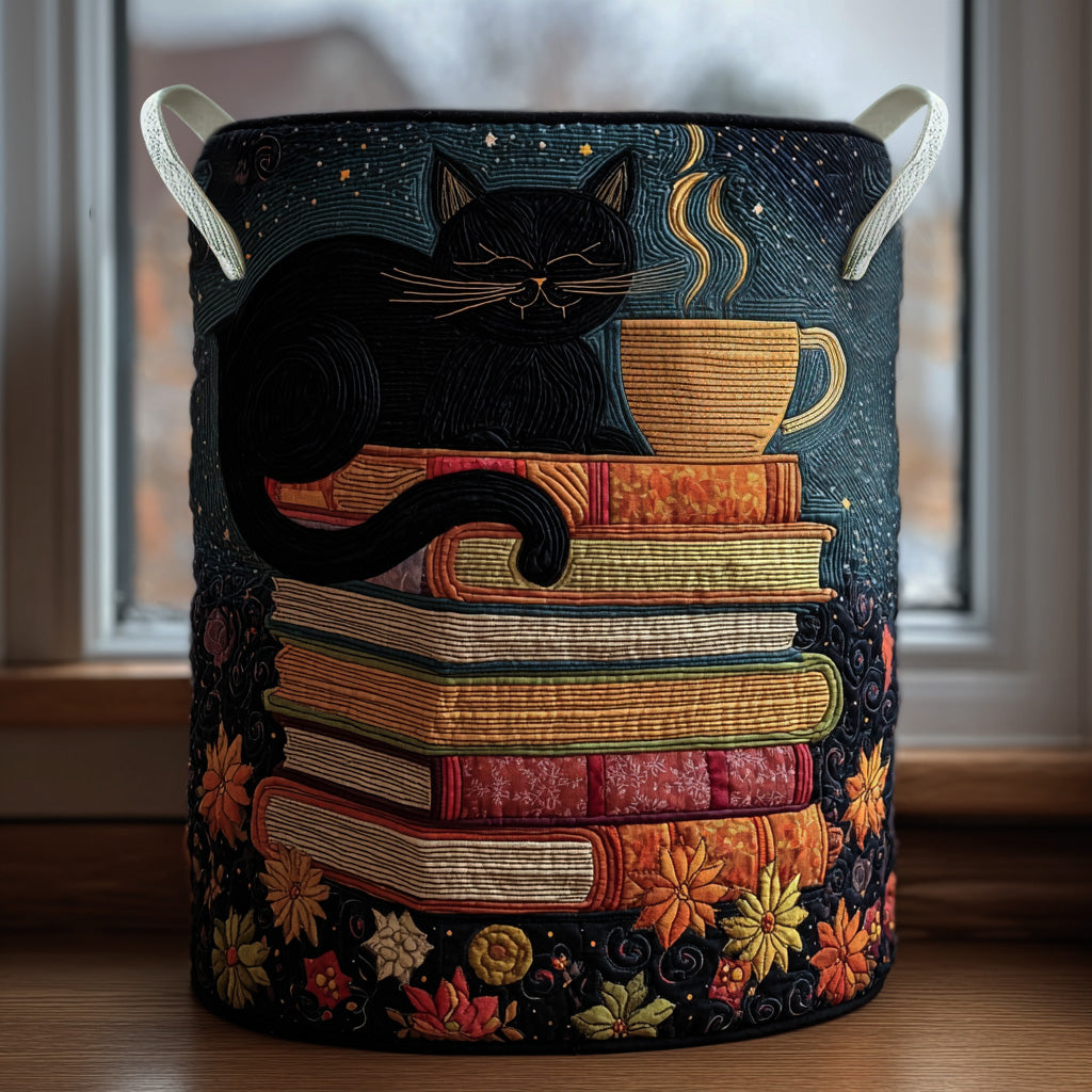 Moonlit Whiskers Quilted Laundry Basket Summer Merch Vibes