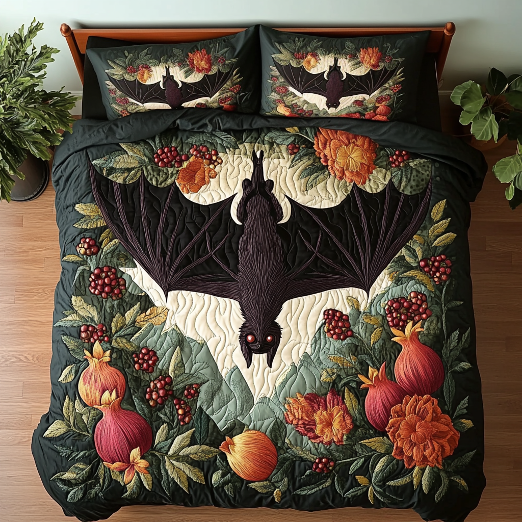 Moonlit Wings Quilted Bedding Set Bed Decor Spooky Gifts For Her