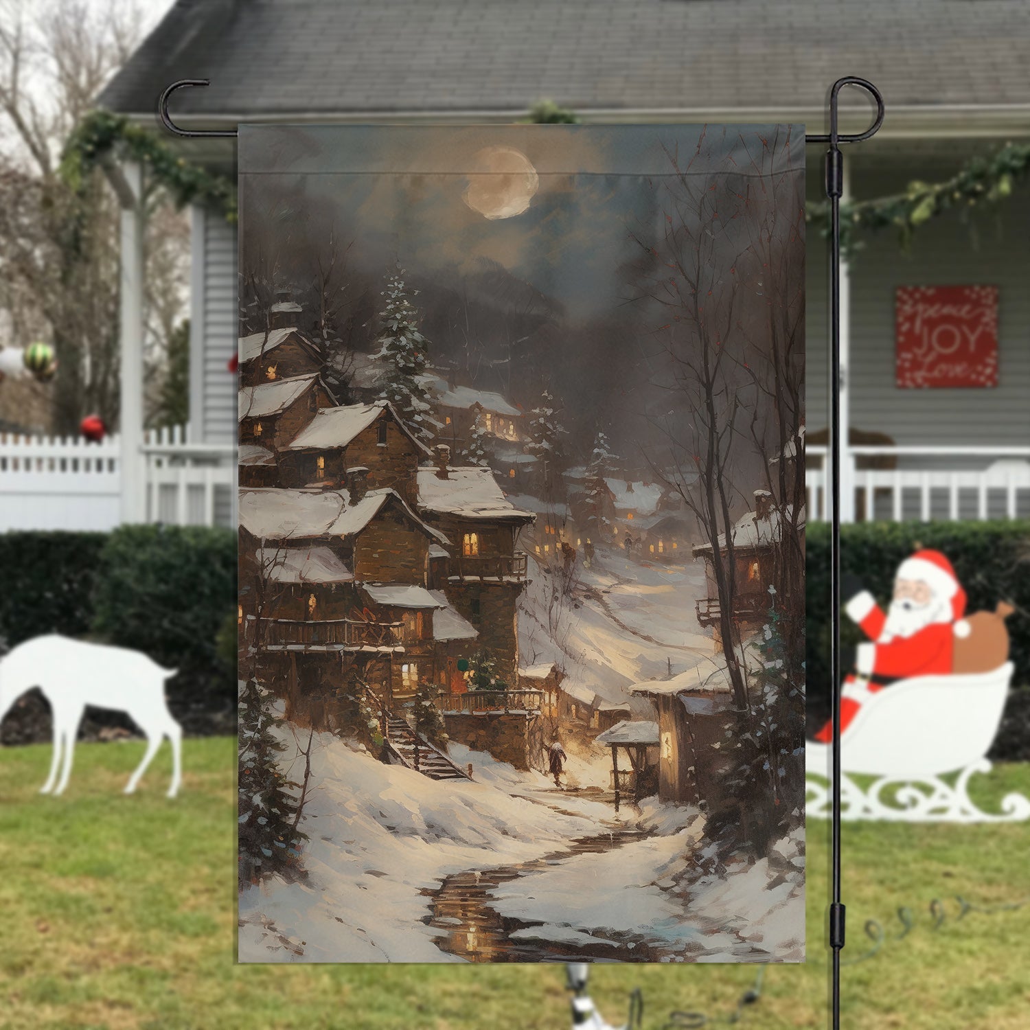 Moonlit Winter Village Christmas Garden Flag Winter Themed Christmas Home Decor Gifts