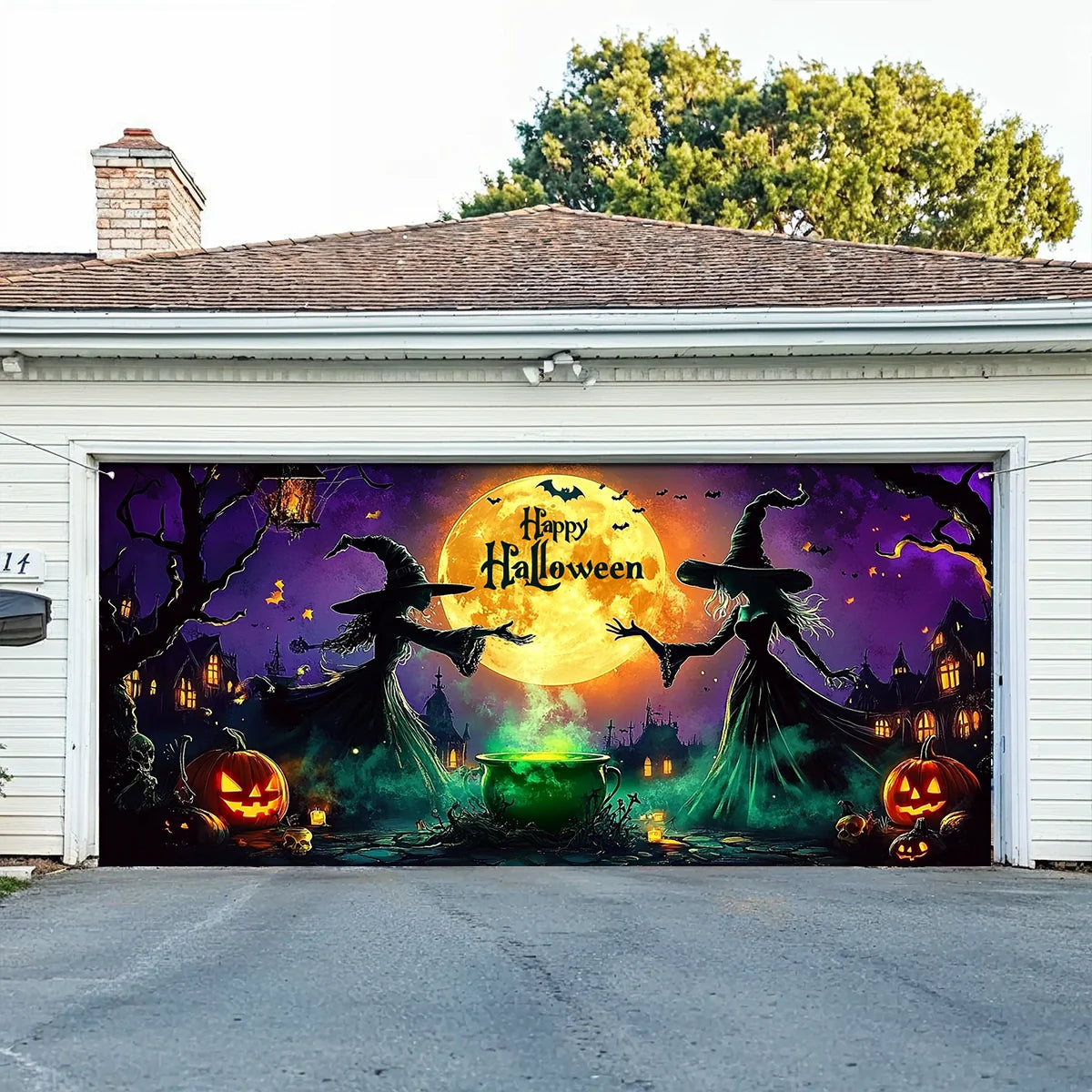 Moonlit Witches Halloween Garage Door Banner Spooky Decor Halloween Gifts For Her