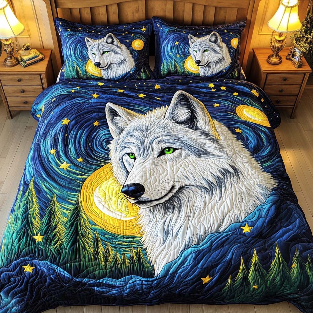 Moonlit Wolf Quilted Bedding Set Van Gogh Duvet Cover Set Bedroom Decorations