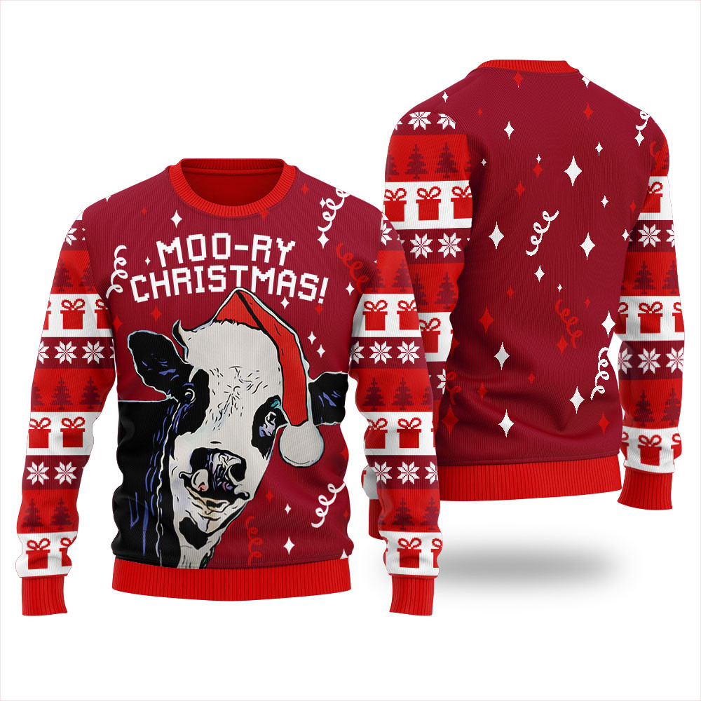 Moory Christmas Cow Holiday Sweater Women Lovely Merch Gift for Cozy Winter Nights