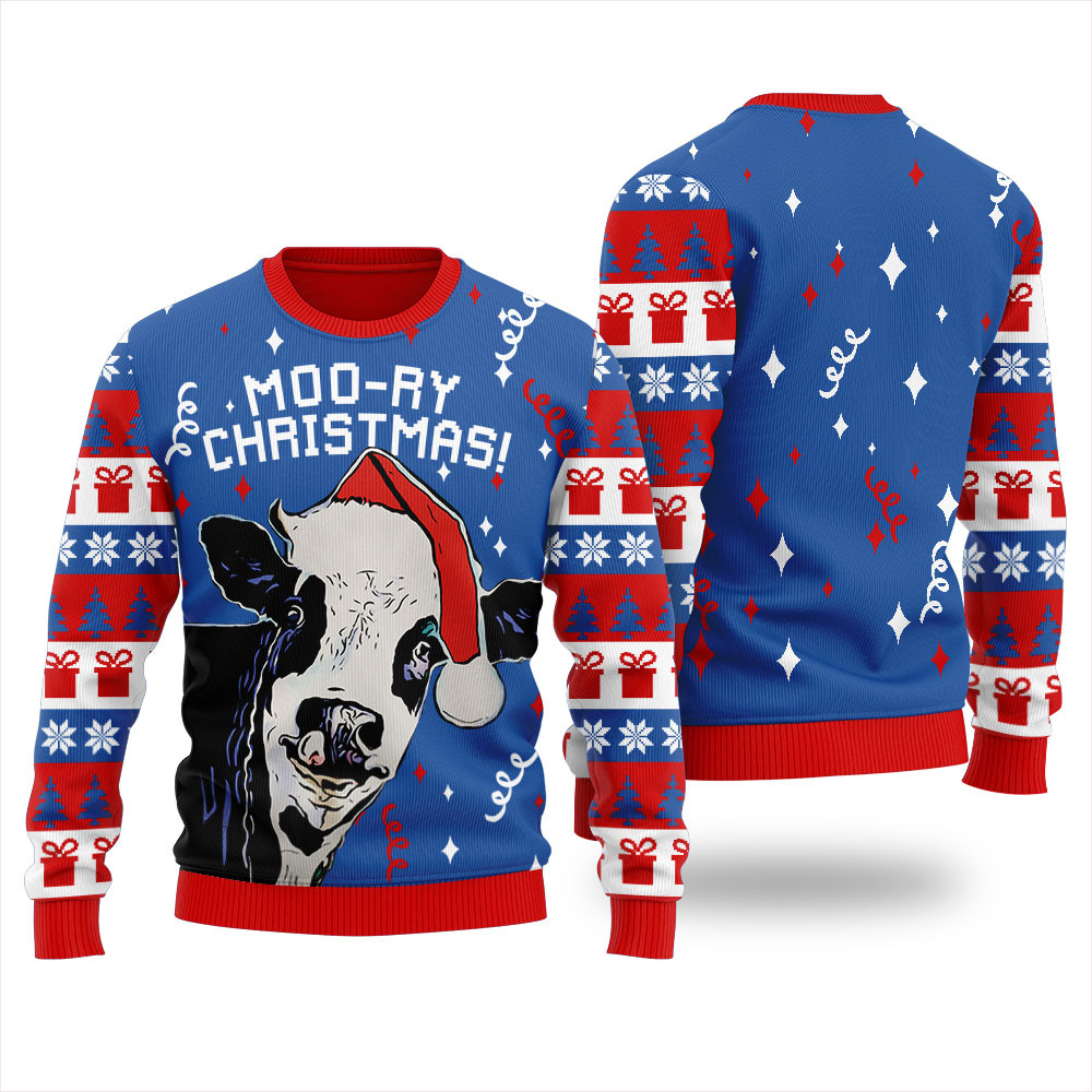 Moory Christmas Cow Mens Ugly Sweater Exclusive Holiday Sweater Merch for Gift Giving
