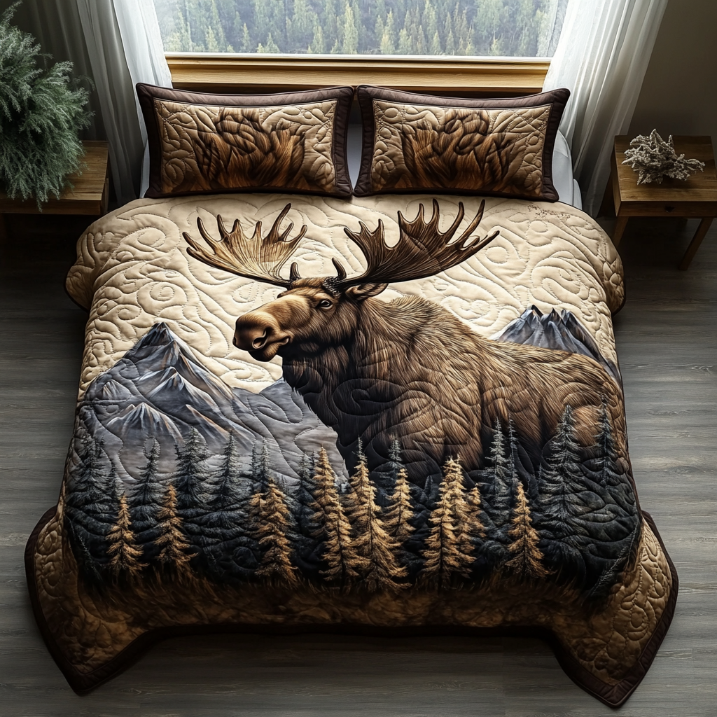 Moose Charm Quilt Bedding Set Queen Size Comforter Daughter To Mum Gifts