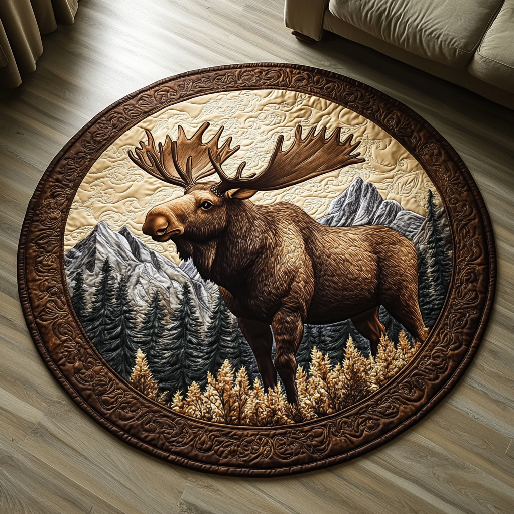 Moose Charm Quilted Round Mat Foyer Christmas Decor Tree Skirt Velvet