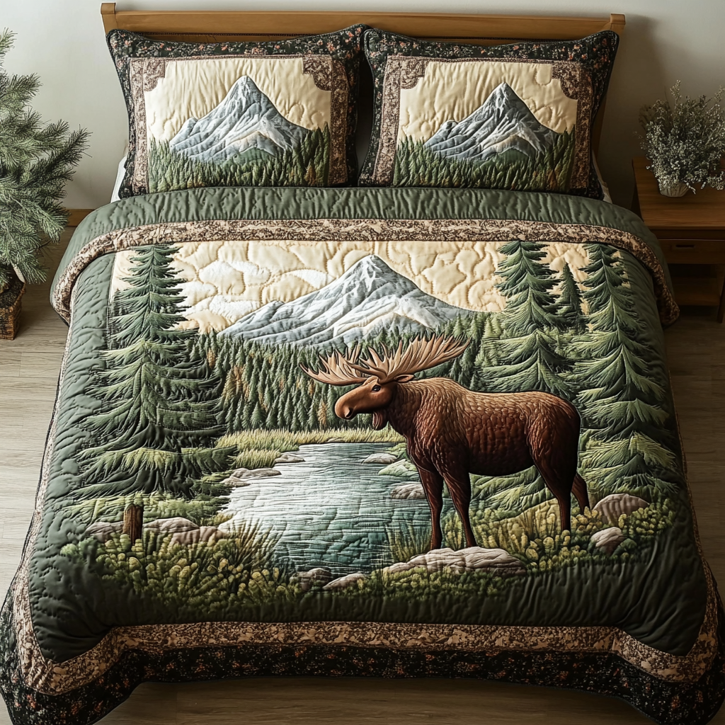 Moose Creek Quilted Bedding Set Bed Room Decoration Unique Moose Gifts