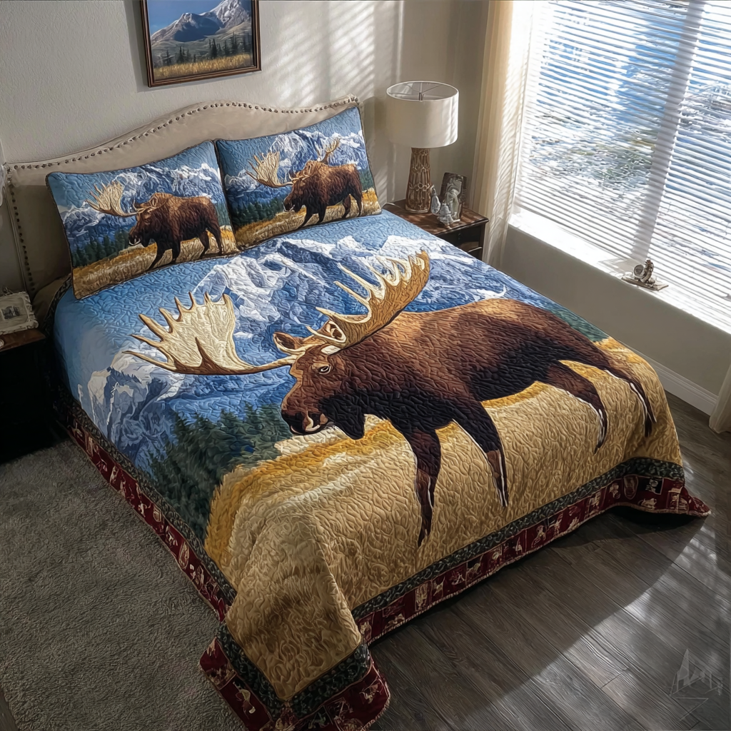 Moose Creek Quilted Bedding Set Best Bed Sheet Set Christmas Moose Gifts