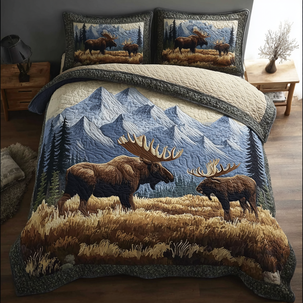 Moose Haven Quilted Bedding Set Best Bedspread Set Cute Moose Gifts