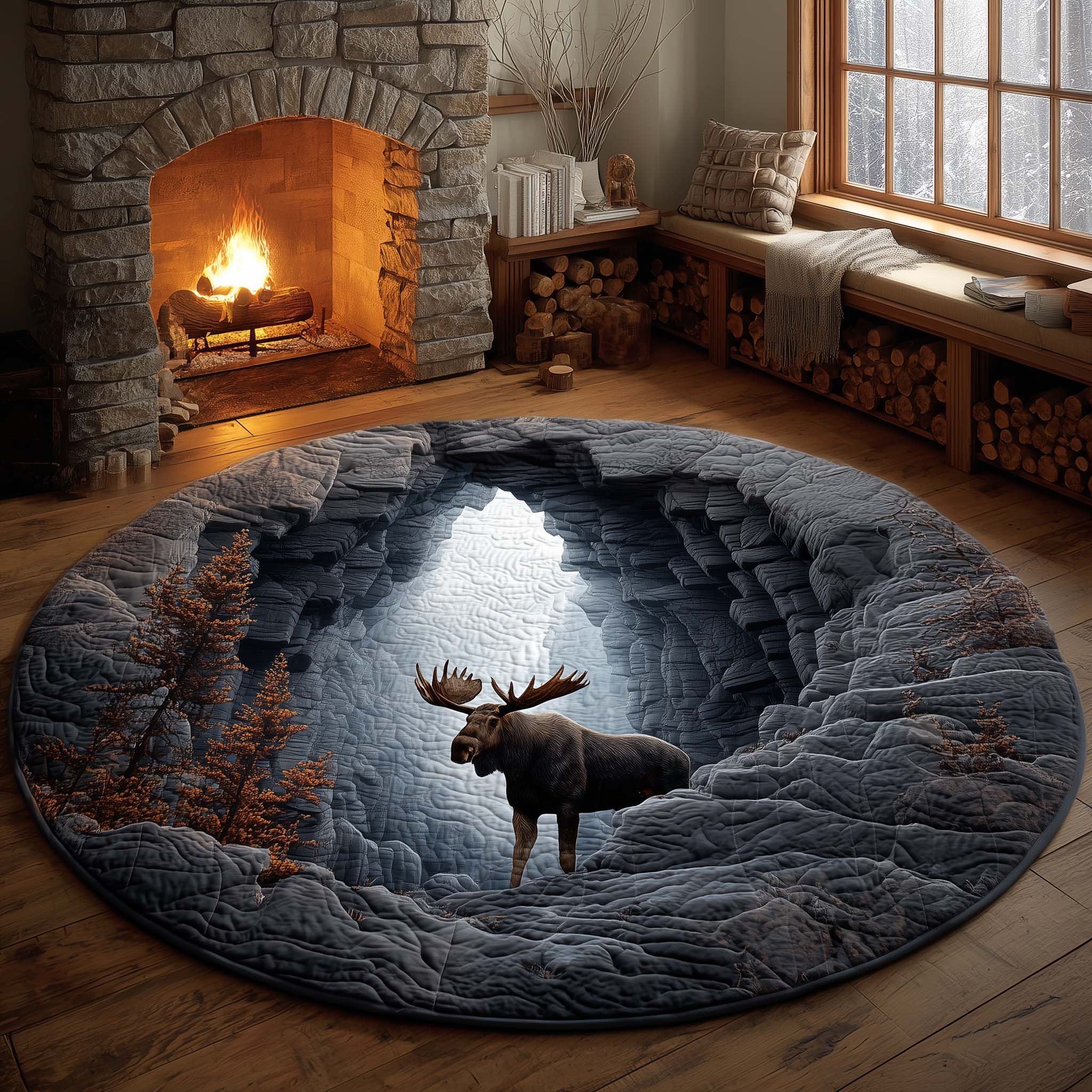 Moose Heaven Quilted Round Mat Durable Quilted Round Mat for Everyday Use