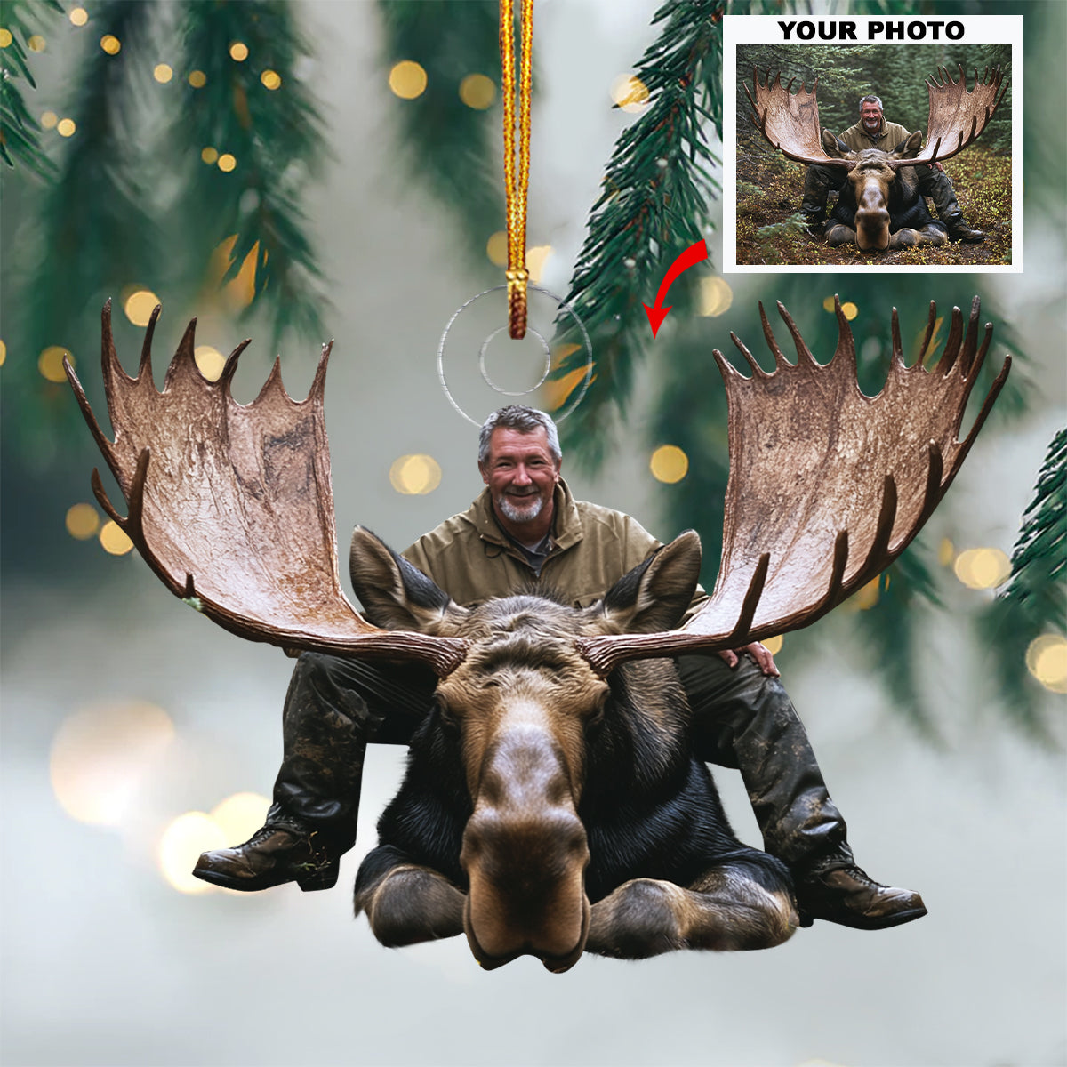 Moose Hunting Custom Photo Personalized Photo Mica Ornament Christmas Gift For Hunter