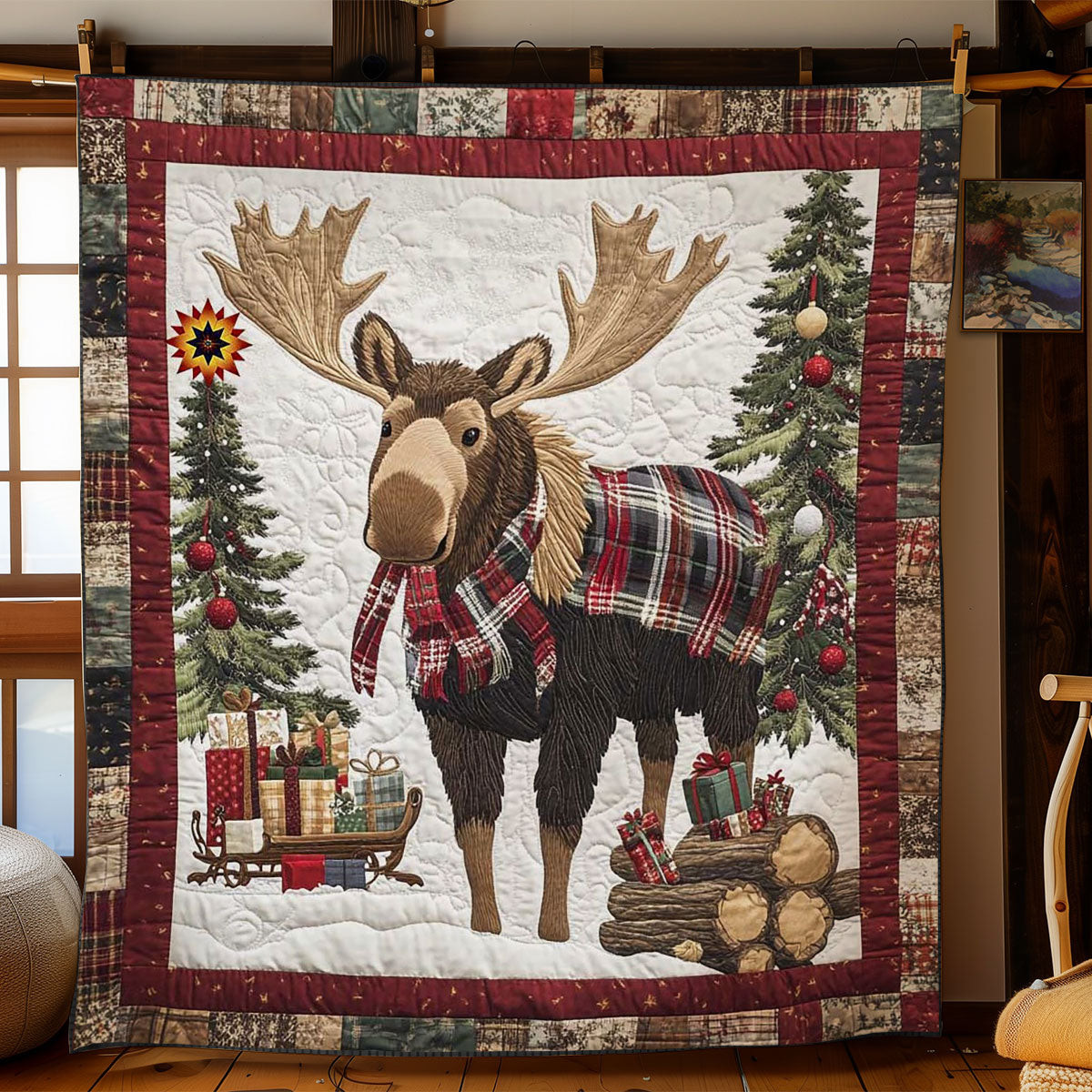 Moose Merriment Holiday Xmas Quilt Blanket Cute Christmas Gifts For Girlfriend