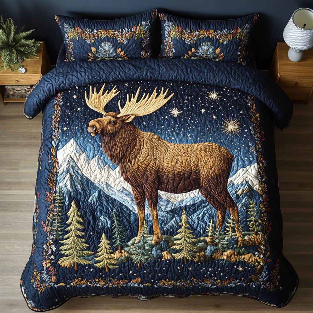 Moose Night Quilted Bedding Set Bedroom Decorations Moose Gift Ideas