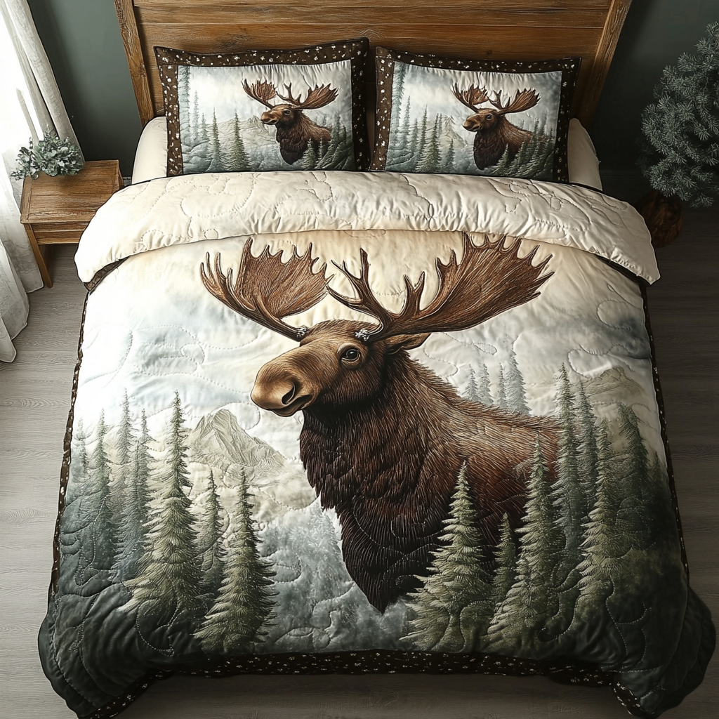 Moose Path Quilted Bedding Set Best Christmas Duvet Cover Set Unique Moose Gifts
