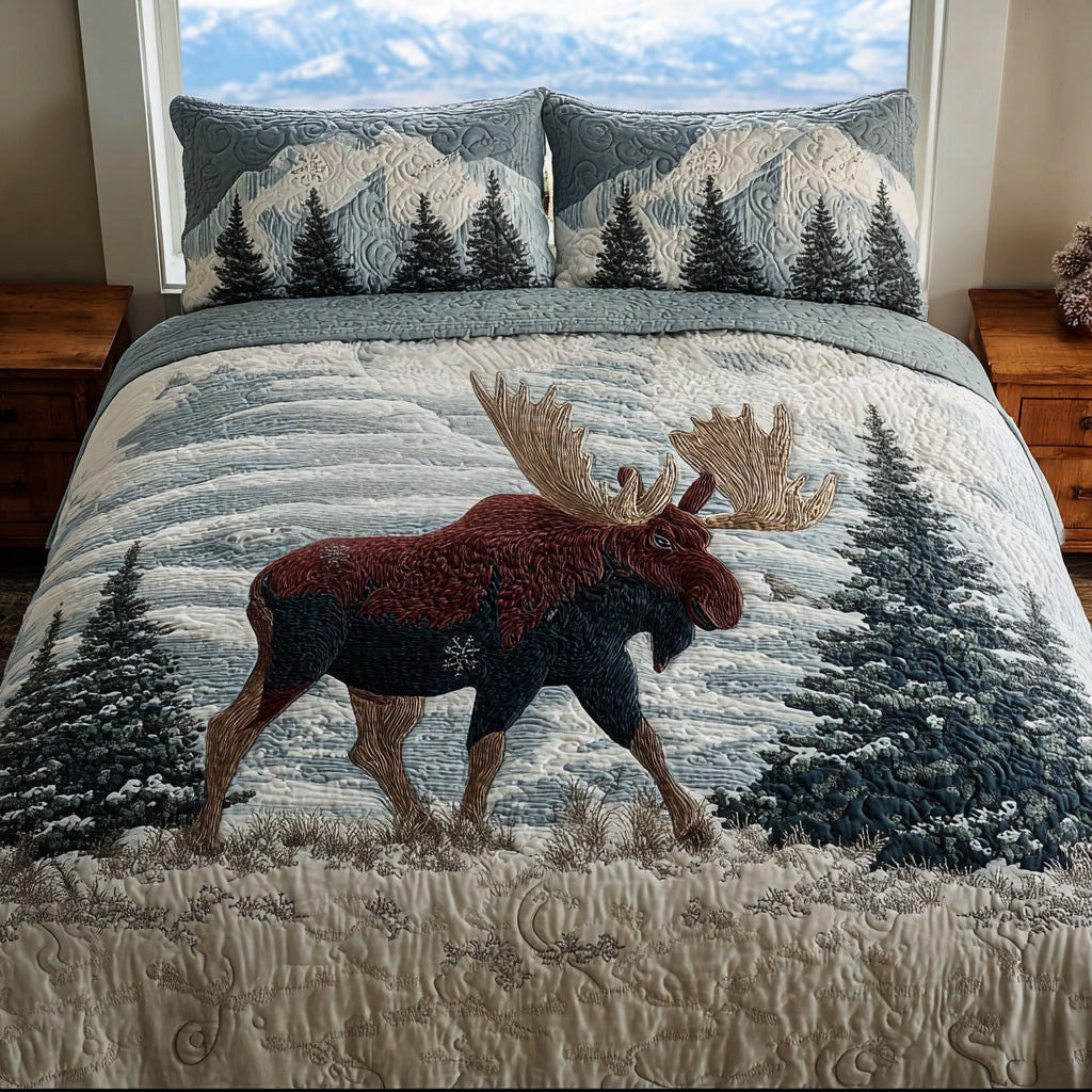 Moose Path Quilted Bedding Set Holiday Duvet Covers Christmas Gifts For Grandma