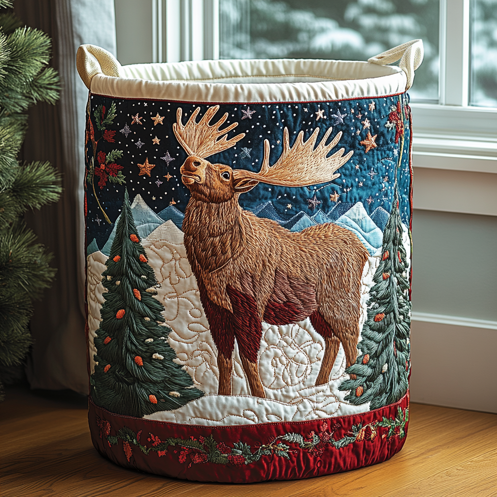 Moose Spirit Quilted Laundry Basket Valentine's Day Merch Gift