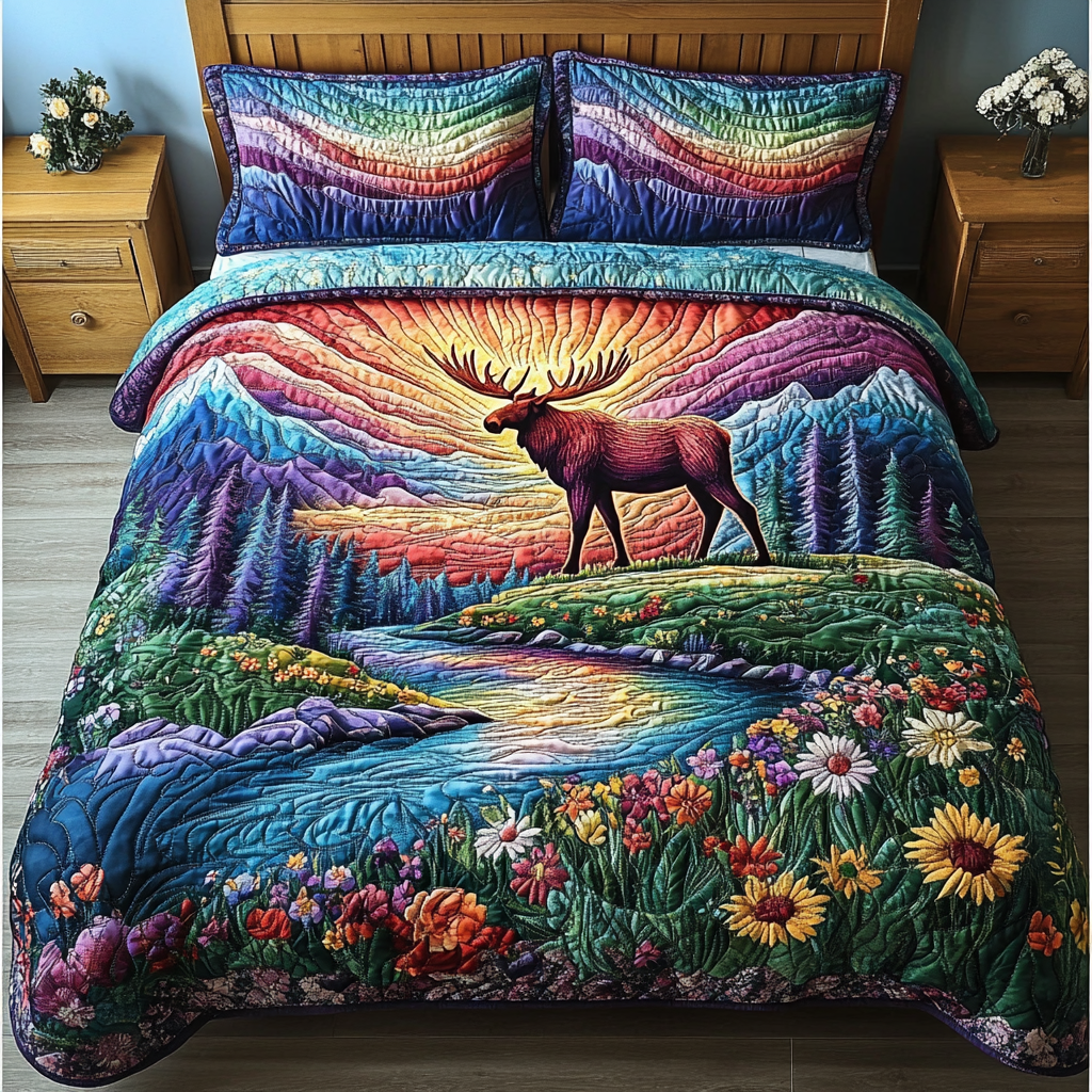 Moose Tracks Quilted Bedding Set Bed Decorations Christmas Moose Gifts