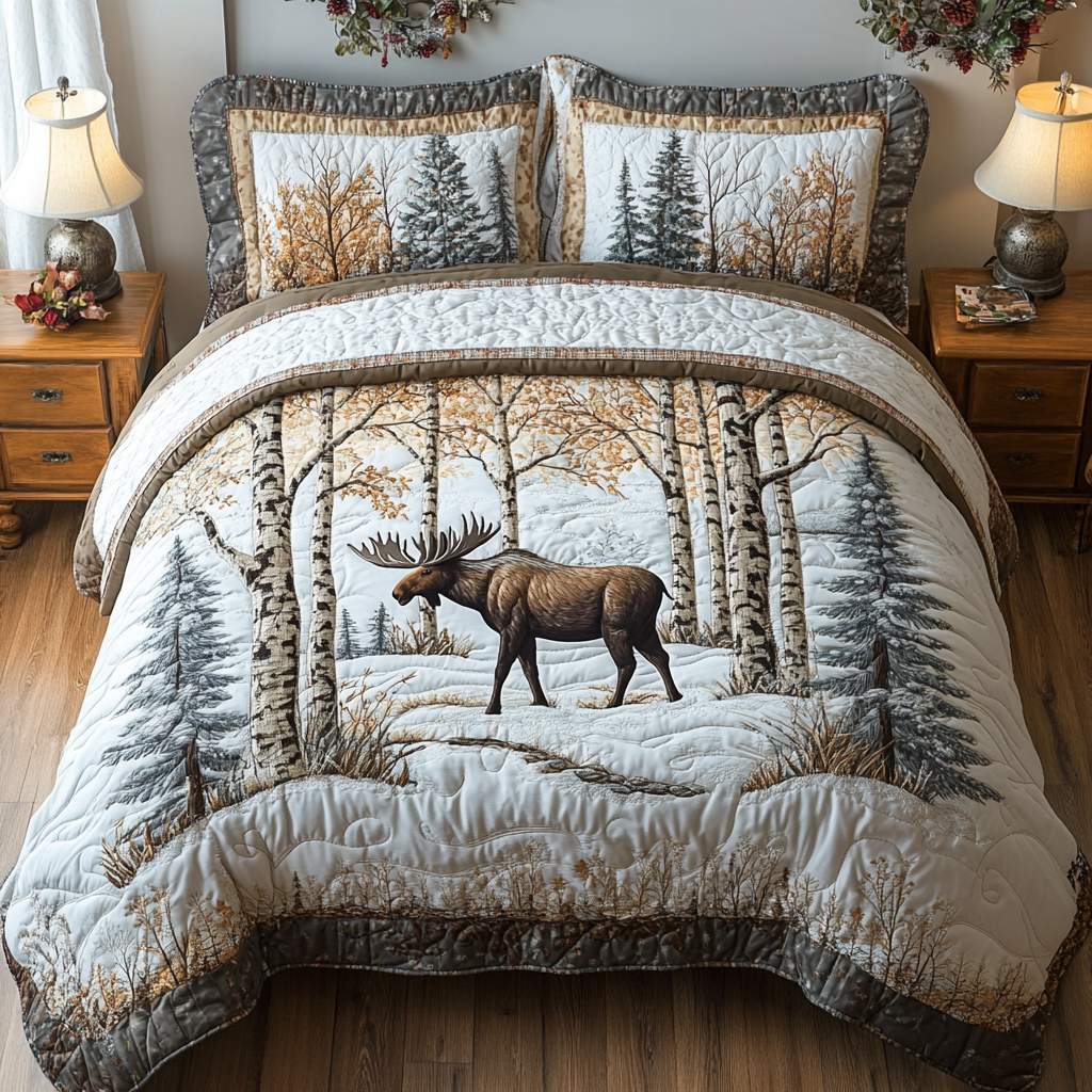 Moose Trail Quilted Bedding Set Bed Decor Moose Themed Gifts