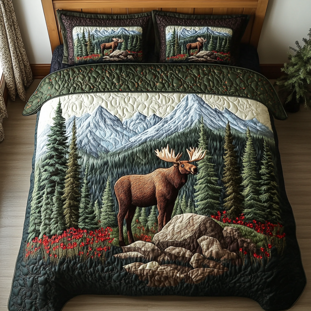 Moose Trail Quilted Bedding Set Unique Bed Sheet Set Moose Gift Ideas