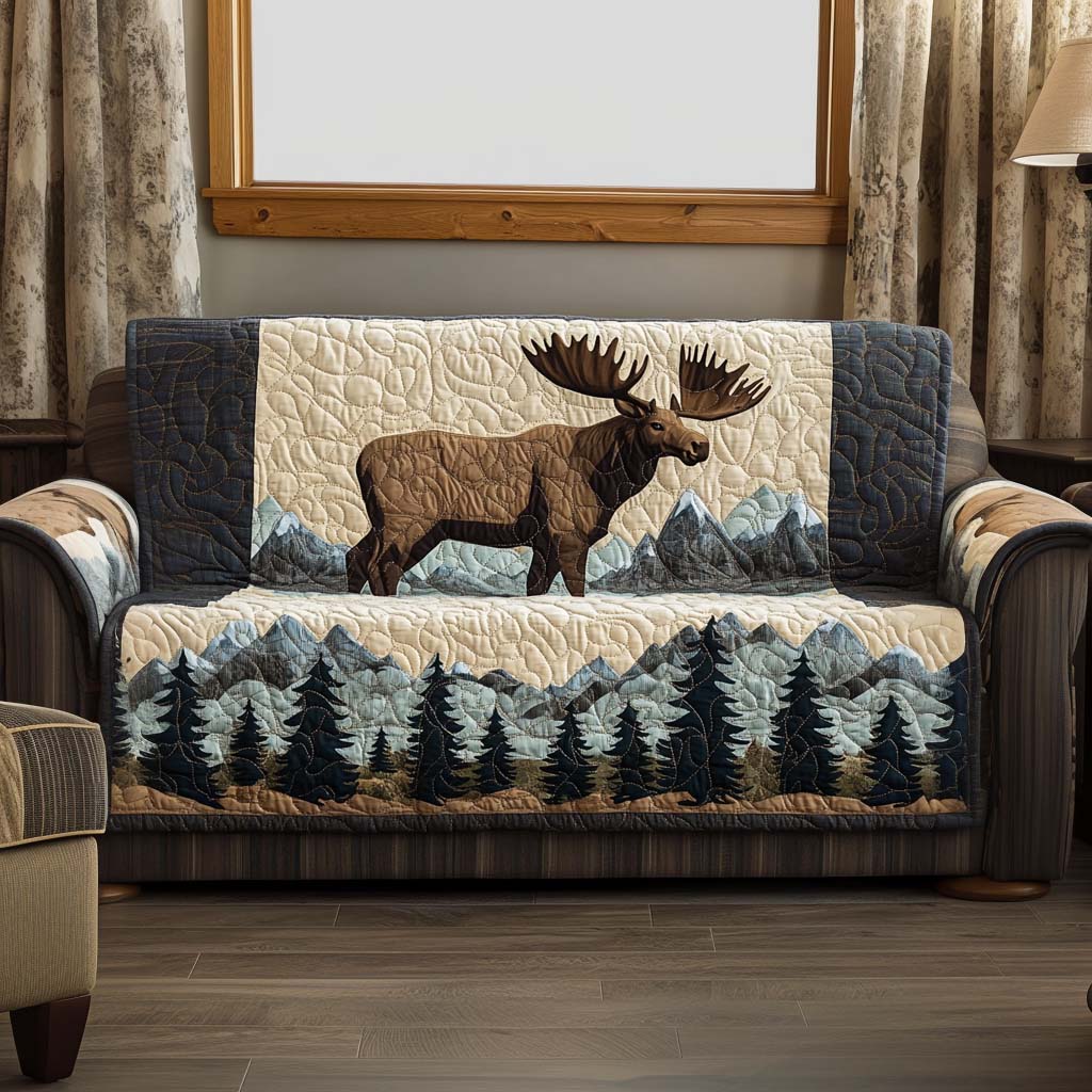Moose Trail Quilted Sofa Cover Living Room Decor Deer Gifts For Him