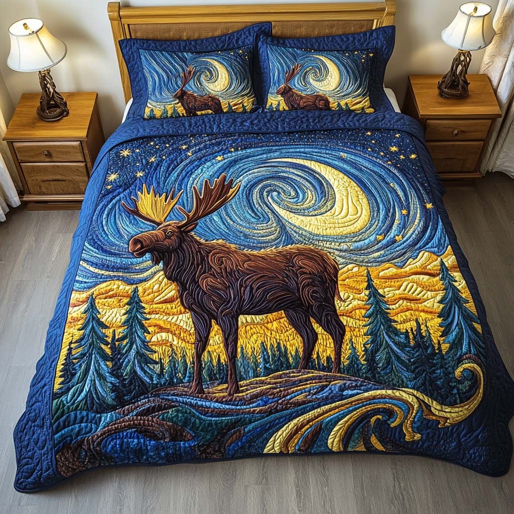 Moose Twilight Quilted Bedding Set Van Gogh Duvet Cover Set Bedroom Decorations
