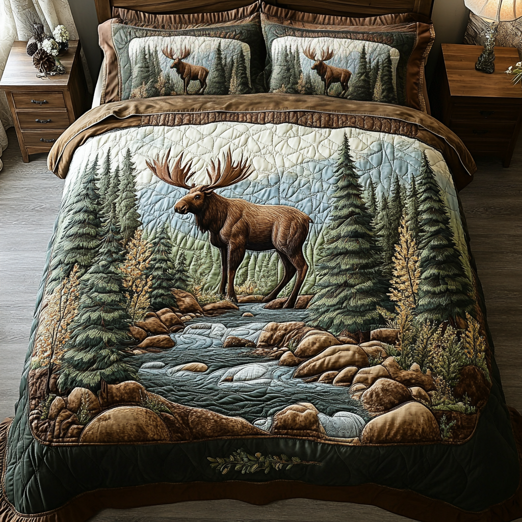 Moose Valley Quilted Bedding Set Bedroom Decorations Gifts For Moose Lovers