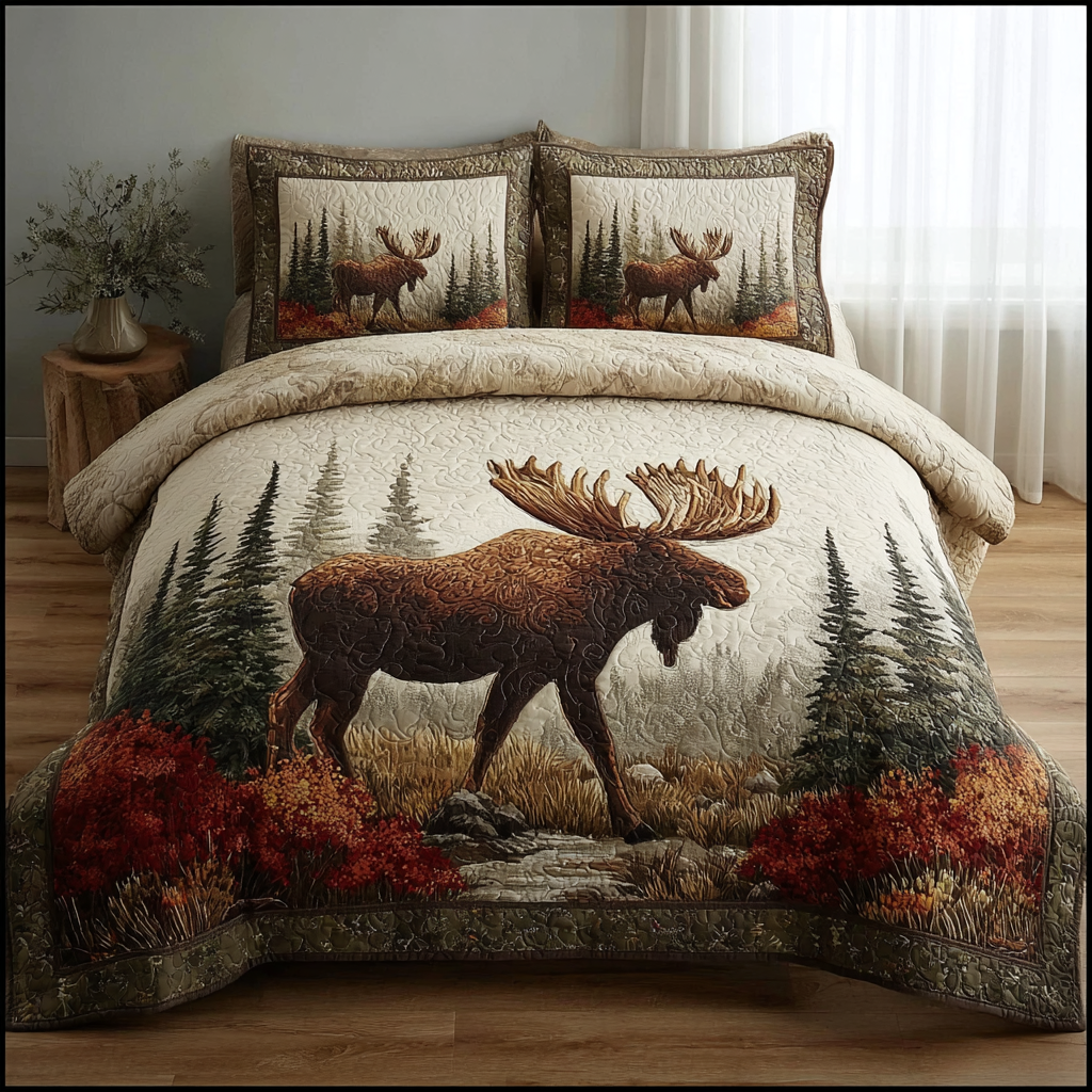 Moose Valley Quilted Bedding Set Christmas Bed Sheets Moose Gift Ideas