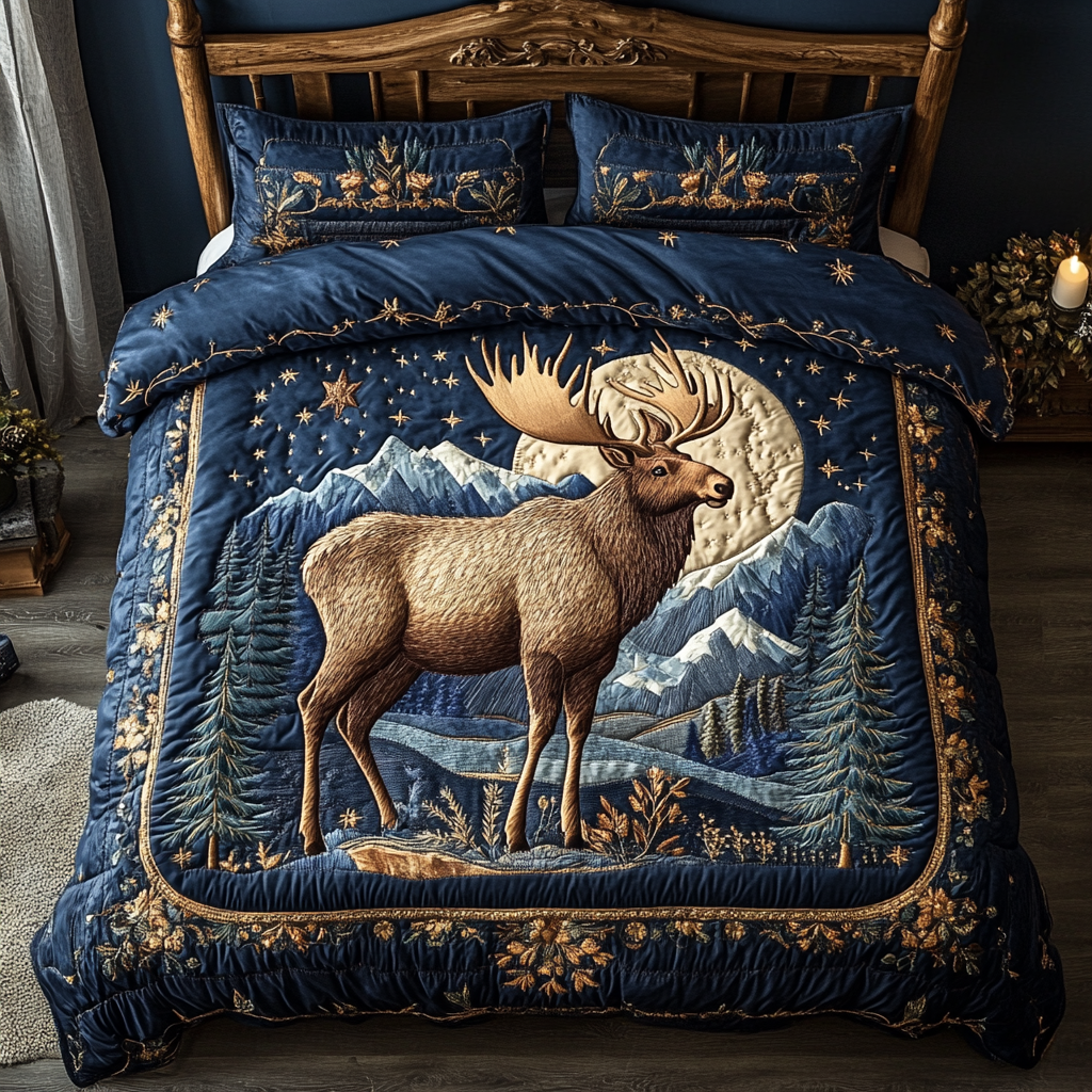 Moose Valley Quilted Bedding Set Holiday Duvet Covers Unique Moose Gifts