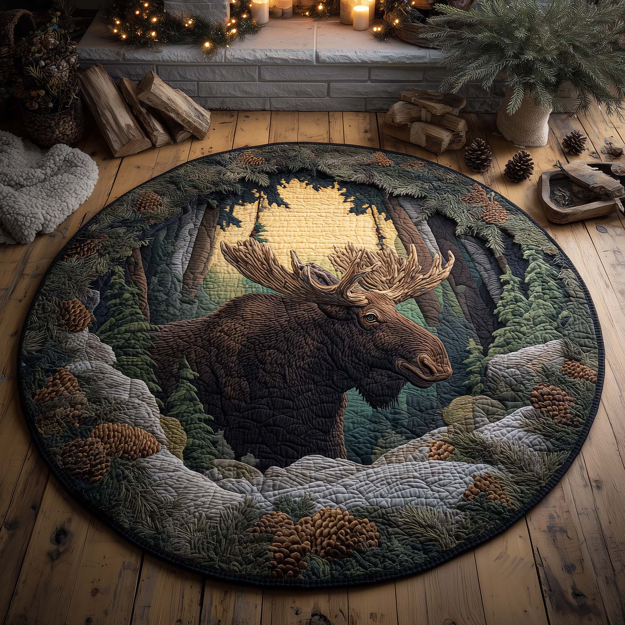Moose Valley Quilted Round Mat Durable Quilted Round Mat for Everyday Use
