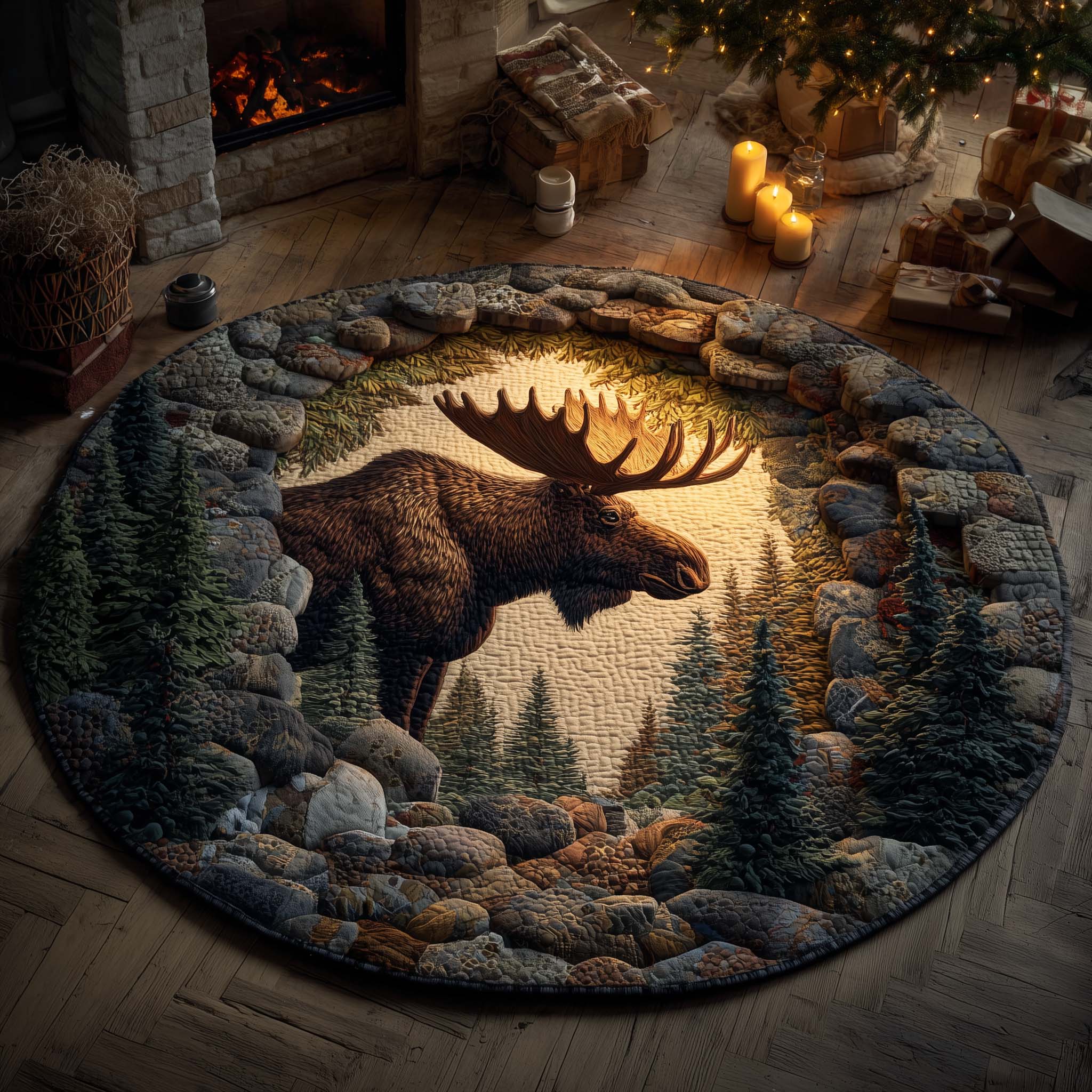 Moose Valley Quilted Round Mat Eco-Friendly Quilted Round Mat for Sustainable Living
