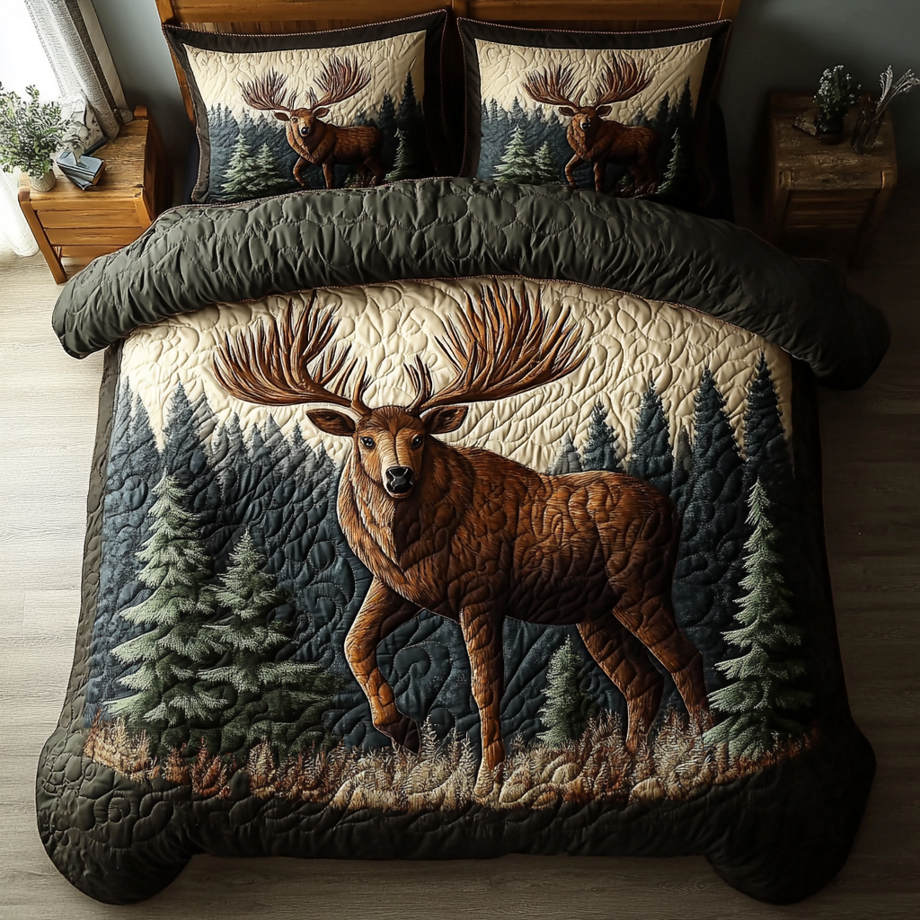 Moose Wilderness Quilted Bedding Set Bed Decorations Best Christmas Gifts For Hippies
