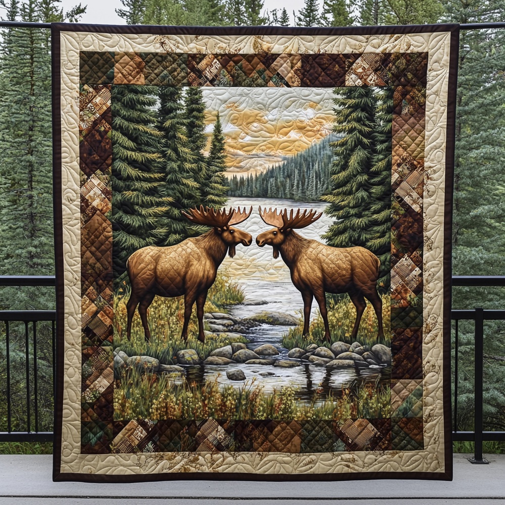 Moose Wilderness Quilted Blanket Forest Wildlife Art Cozy Bedding Rustic Warm Throw Nature Fans