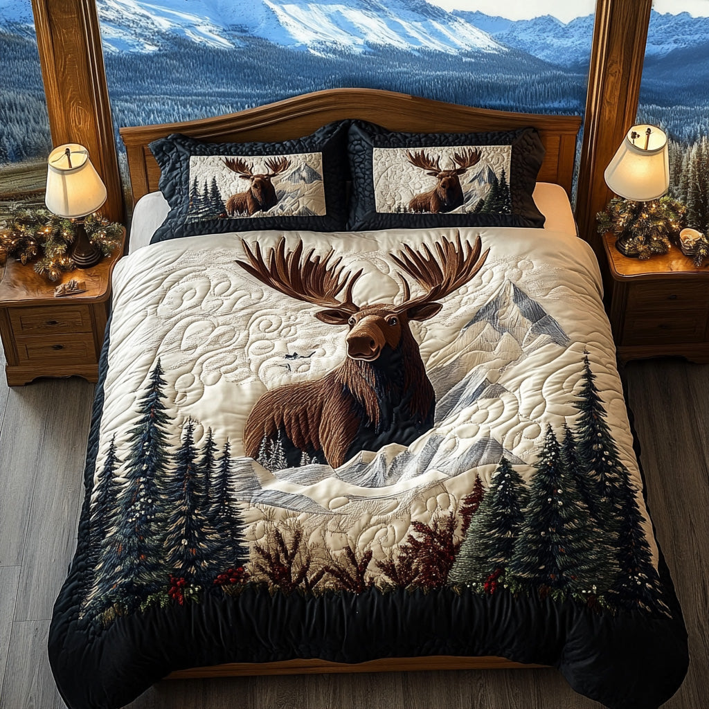 Moose Winter Charm Quilted Bedding Set Holiday Duvet Sets Best Christmas Gifts For Mom
