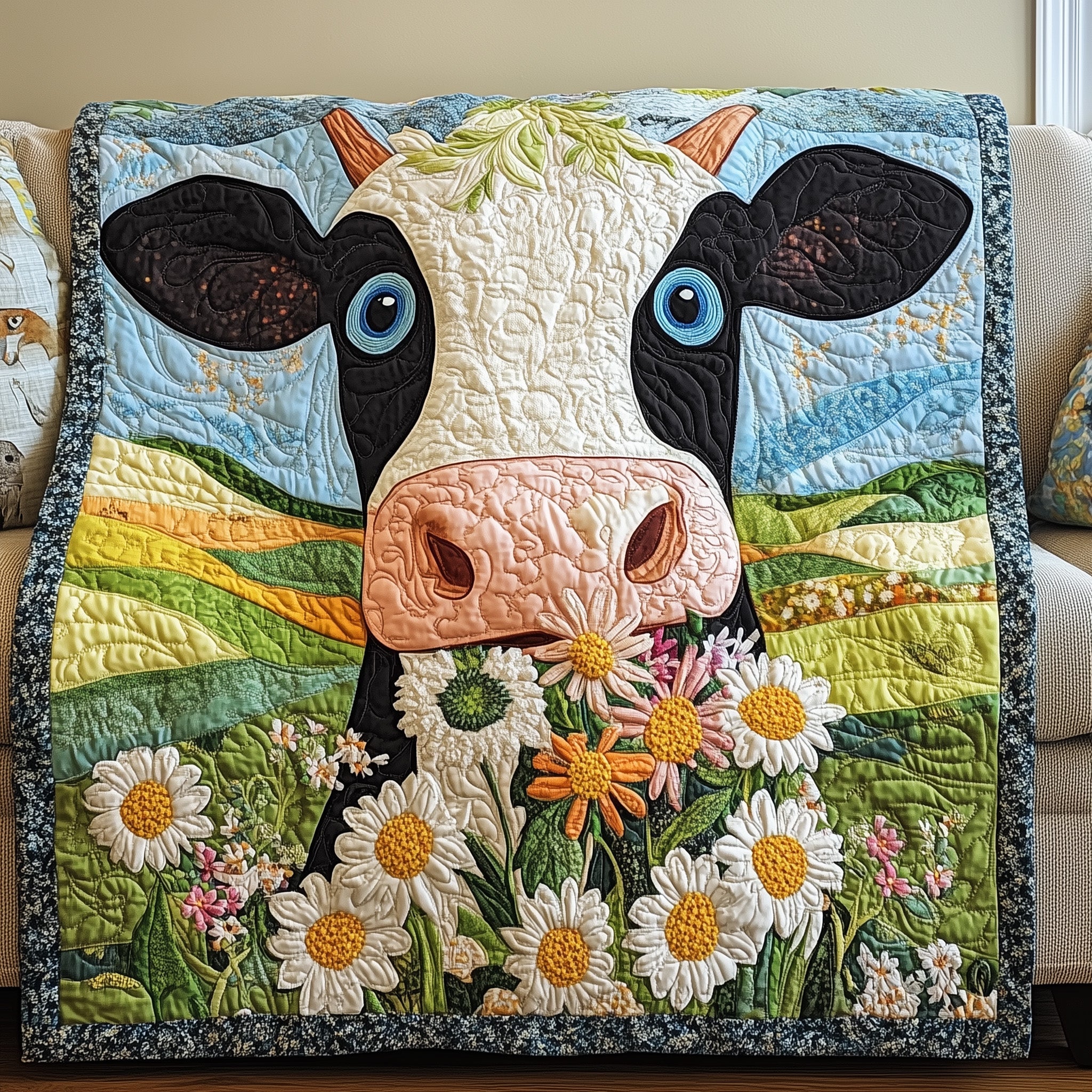 Mootiful Moments Quilted Blanket Cute Cozy BlanketGift Ideas For Cow Lovers