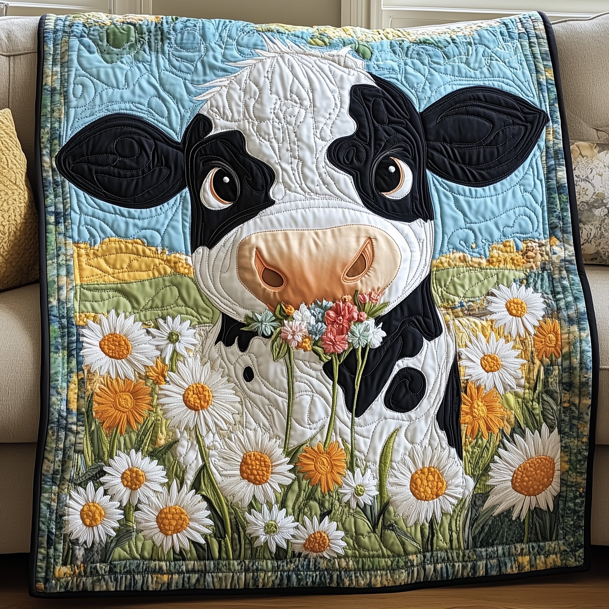 Mootiful Moments Quilted Blanket Cute Cozy BlanketGifts With Cows On Them