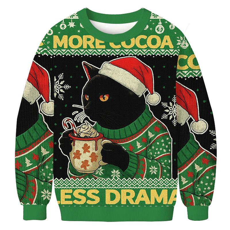 More Cocoa Less Drama Cat Meme Christmas Ugly Sweatshirt Funny Christmas Holiday Sweater Gift Ideas More Cocoa Less Drama Cat Meme Christmas Ugly Sweatshirt Funny Christmas Holiday Sweater Gift Ideas