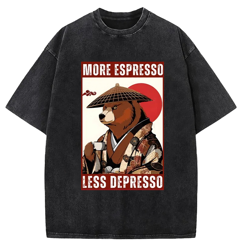 More Espresso Less Depresso Bear Washed T-Shirt Classic Graphic Fashion Tee Gifts For Her