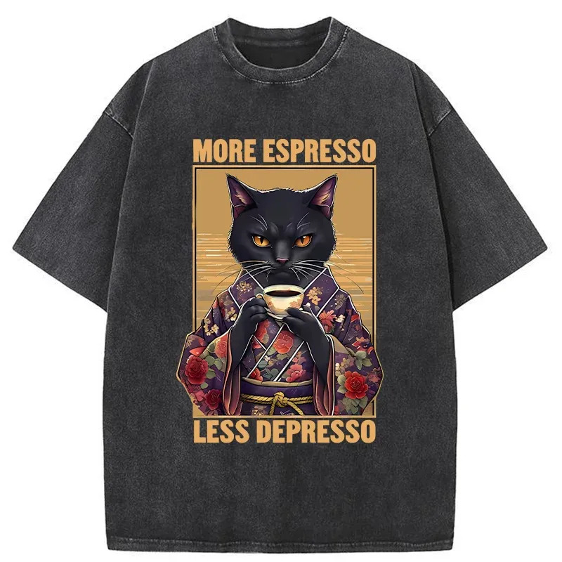 More Espresso Less Depresso Funny Washed T-Shirt Trendy Aesthetic Graphic Apparel Gifts For Friends