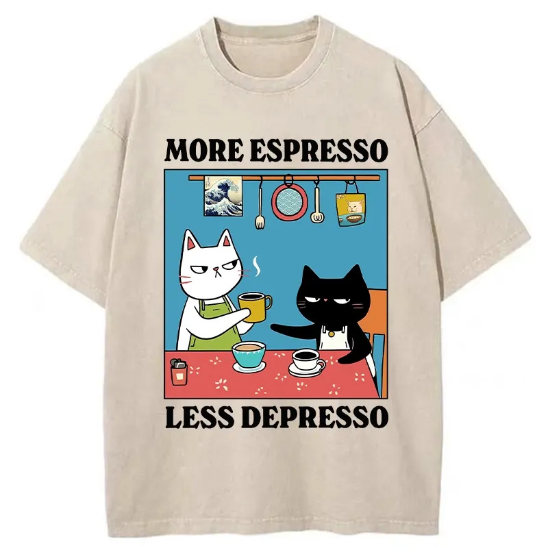 More Espresso Less Depresso Washed T-Shirt Retro Humor Outfit Idea Gifts For Him