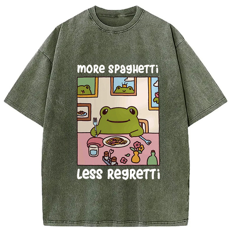 More Spaghetti Less Regretti Frog Washed T-Shirt Soft Comfortable Daily T Shirt Gifts For Besties More Spaghetti Less Regretti Frog Washed T-Shirt Soft Comfortable Daily T Shirt Gifts For Besties