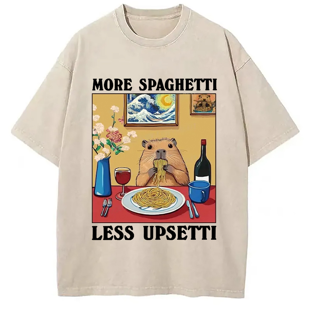 More Spaghetti Less Upsetti Capybara Washed T-Shirt Classic Graphic Fashion Tee Gifts For Besties