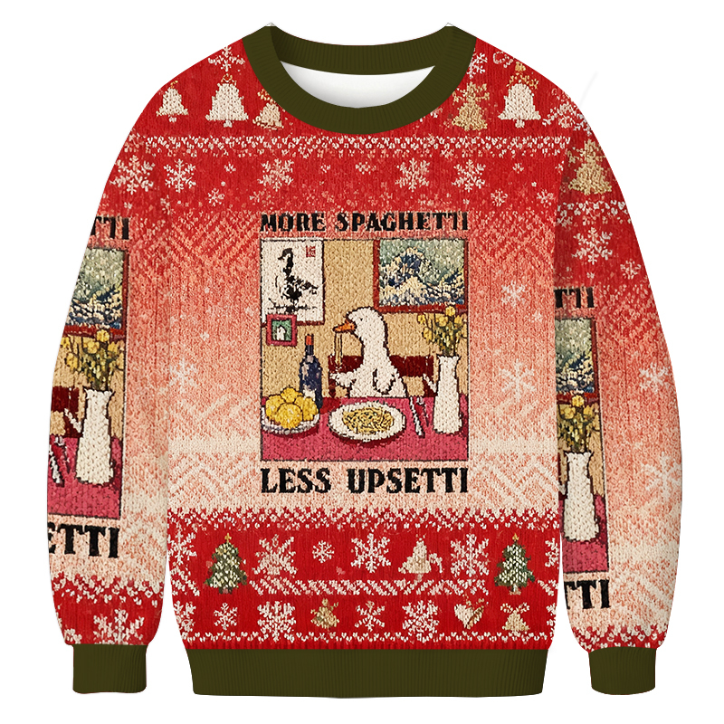 More Spaghetti Less Upsetti Goose Christmas Ugly Sweatshirt Funny Christmas Holiday Sweater Gift Ideas More Spaghetti Less Upsetti Goose Christmas Ugly Sweatshirt Funny Christmas Holiday Sweater Gift Ideas