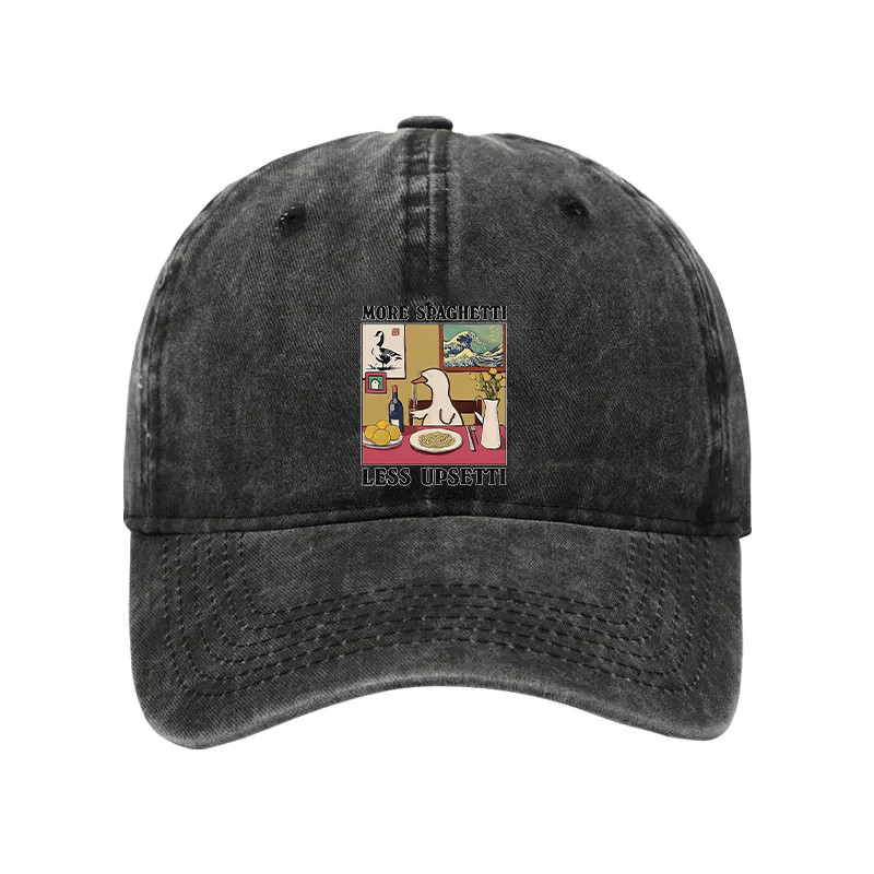 More Spaghetti Less Upsetti Goose Washed Hat Funny Animal Pattern Meme Hat Goose Lover Gifts